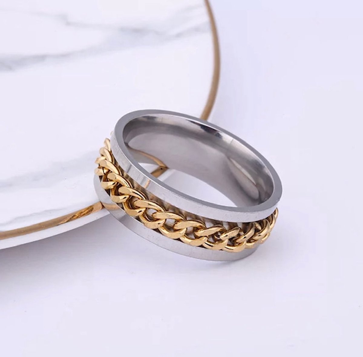 Chain Ring | Goud | Ringen Mannen | 17mm | Ring Heren | Mannen Cadeau voor Man Cadeautjes | Valentijn | Valentijnscadeau
