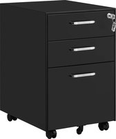 Rolcontainer, afsluitbare archiefkast met lades, kantoorkast met wielen, voor ordners en documenten, met hangmap, voor kantoor, studeerkamer, staal, zwart OFC010B01