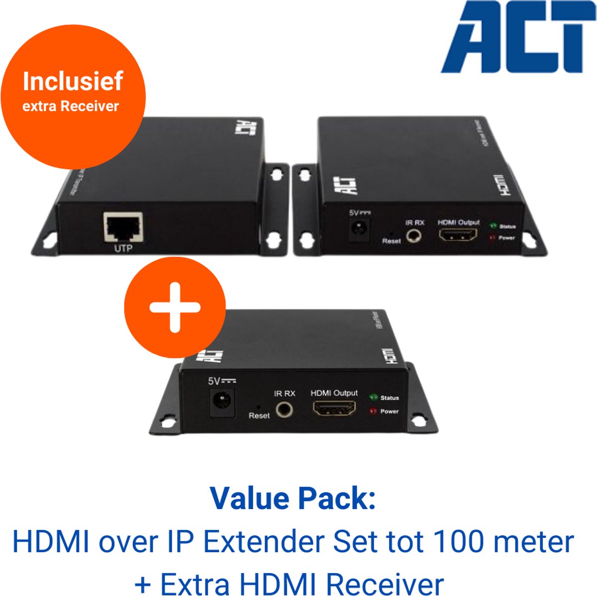 HDMI over IP Extender Set Tx/Rx CATx AC7850 - 100 meter - Sluit 2 additionele apparaten aan – 1x receiver, 2x ontvanger