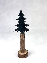 Mansion atmosphere - Houten Kerstboom met stof bekleed - Kerstversiering - 10x5.5x18 cm