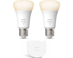 Philips Hue Uitbreidingspakket - E27 - met 2 Standaard Lampen - Warmwit Licht - Incl. 1 Hue Wall Switch - Hue White White