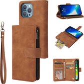 Luxe Telefoonhoesje voor Apple iPhone 13 Pro | Hoogwaardig Leren Bookcase | Lederen Wallet Case | Luxe Uitstraling | Pasjeshouder 6 stuks | Cognac bruin