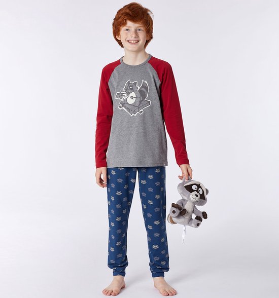 Woody pyjama jongens - wasbeer - rood - 212-2-QRL-Z/477 - maat 152
