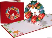 Popcards popupkaarten - Kerstkaart Kerstkrans met Kerstroos Kerstklok en Kaars versiering feestdagenkaarten pop-up wenskaart