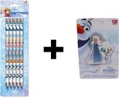 Disney Potloden Frozen Hout Blauw 5 Stuks + Disney Frozen Reuzegum 9,5 Cm