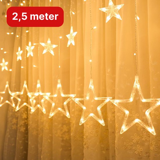 Nuvance - LED Sterrengordijn - 2.5m - Warm Wit - Kerstverlichting voor Binnen en Buiten - Kerstversiering - Kerstdecoratie