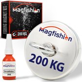 Magfishion Magneetvissen Set - 180 KG - Vismagneet - 20 Meter Lang Touw - Zwarte Vismagneet Koffer voor Magneet Vissen - Karabijnhaak met Schroefsluiting - Handschoenen - Borgmidde