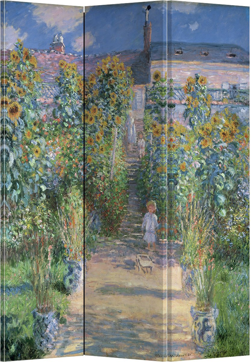 Fine Asianliving Kamerscherm Scheidingswand B120xH180cm 3 Panelen Monet's Tuin in Vetheuil Blauw, Multicolour
