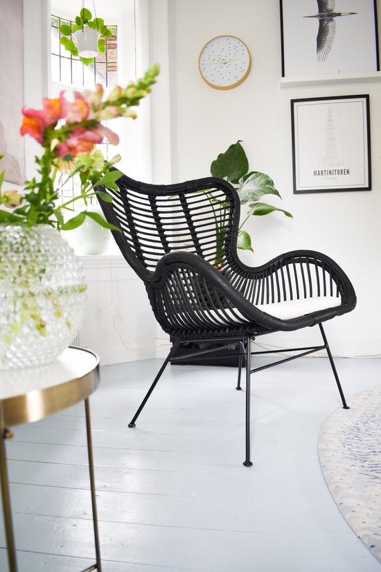 Zwarte Rotan Vlinderstoel - 70x76x90 cm
