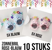 Allernieuwste 10 stuks Happy Birthday Zonnebrillen MIX - Kinderfeestje - Kinderverjaardag - Uitdeelcadeautje - Weggeefartikel - Verrassing - BLAUW 5x en ROSE 5x