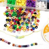 MONTKIARA Colorful Beads 8mm Pony Beads and Letter Beads Alphabet Beads with with Elastic Cord Tweezers Scissors for Bracelet Hair Band Necklace DIY
