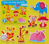 6-in-1 Kinderpuzzel - Dieren - 28 stukjes - vanaf 4 jaar
