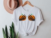 Lykke Halloween Costume Dames |Funny Halloween Shirt | Skeleton Hands Shirt | Feest Cadeau| Pompen Boobies Shirt|Wit | Maat XXL