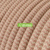 LEDatHOME – 3 aderige - Ronde elektrische kabel bedekt met oud roze zigzag katoen en natuurlijk linnen – 5 meter | Van buiten SCHITTEREND, van binnen SUBLIEM!