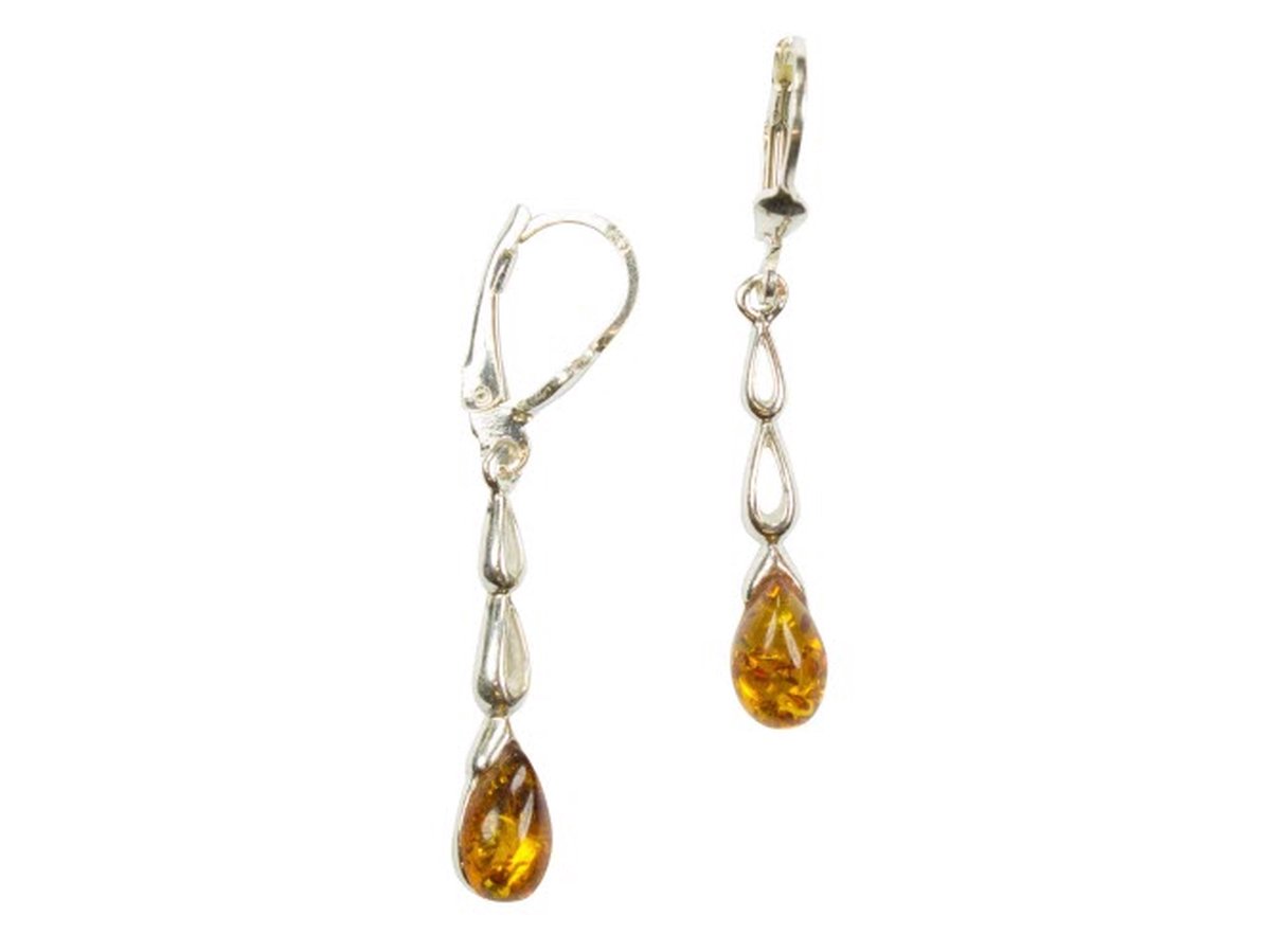 Zilveren oorbellen met sluiting Amber / Barnsteen 925 zilver
