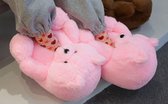 Pluche Teddybeer Slippers - roze | Meisjes Indoor Huis Zachte Anti-Slip Faux Fur | Leuke Winter Warm Schoen | Thuis slippers Meisjes Pluizige