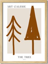 Kerstposter ART GALERIE Bomen - Terracotta A3 + fotolijst blank hout 29,7x42cm