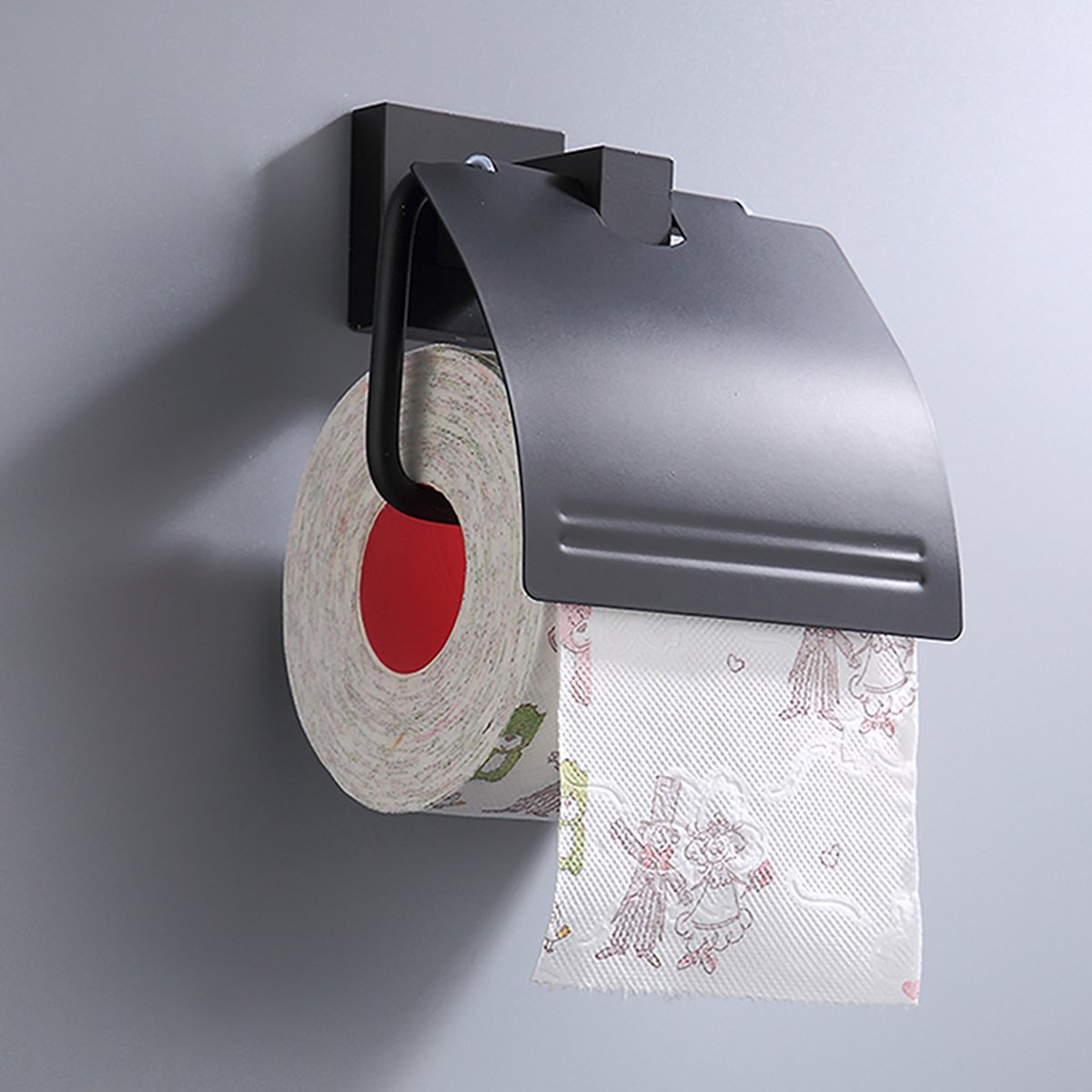 Equantu®️ – Toiletrolhouder met klep – Zwart