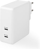 Nedis Oplader - 1,5 A / 2 A / 3,0 A / 3,25 A - Outputs: 2 - Poorttype: 2x USB-C™ - 15 / 18 / 27 / 36 / 45 / 65 W - Automatische Voltage Selectie