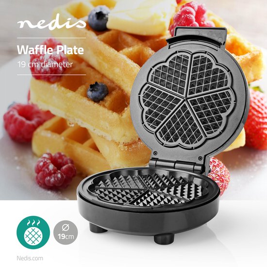 Nedis Wafelijzer - 5 Heart shaped waffles - 19 cm - 1000 W - Automatische temperatuurregeling - Aluminium / Kunststof - Nedis