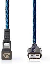 Nedis USB-Kabel - USB 2.0 - Apple Lightning 8-Pins - USB-A Male - 12 W - 480 Mbps - Vernikkeld - 1.00 m - Rond - Gevlochten / Nylon - Blauw / Zwart - Cover Window Box