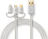 Nedis 3-in-1-Kabel | USB 2.0 | USB-A Male | Apple Lightning 8-Pins / USB Micro-B Male / USB-C™ Male | 480 Mbps | 1.00 m | Verguld | Rond | PVC | Aluminium | Cover Window Box