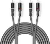 Nedis COTH24200GY50 Stereo Audiokabel 2x Rca Male - 2x Rca Male 5,0 M Grijs