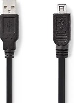 USB-Kabel | USB 2.0 | USB-A Male | Mini 4-Pin Male | 480 Mbps | Vernikkeld | 2.00 m | Rond | PVC | Zwart | Polybag