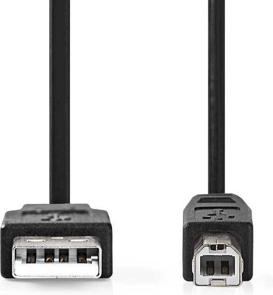 USB-Kabel - USB 2.0 - USB-A Male - USB-B Male - 10 W - 480 Mbps - Vernikkeld - 1.00 m - Rond - PVC - Zwart - Envelop