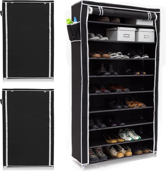 Relaxdays 3 x étagère à chaussures VALENTIN - 9 étages - armoire à poussière - armoire à chaussures - étagère - noir