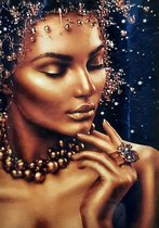 Denza - Diamond painting goud bronzen vrouw 40 x 50 cm volledige bedrukking ronde steentjes direct leverbaar - gold - mooie - beauty - vrouw -