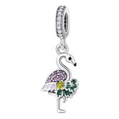 Tracelet | Zilveren bedels | Bedel Flamingo | Met kleurrijk emaille | 925 Sterling Zilver | Pandora Compatible | Met 925 Zilver Certificaat | In Leuke Cadeauverpakking