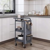 trolley winkel - 3 tier trolley tools - op metalen wielen - met een plank - voor keuken werkplaats
