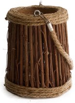 Kandelaars - kaarshouder hout met glas ø16x18cm - natural - 16x18x