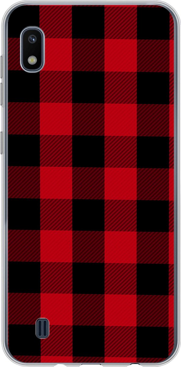 Telefoonhoesje Geschikt voor Samsung Galaxy A10 hoesje - Plaid - Zwart - Rood - Siliconen Telefoonhoesje Telefoonhoesje
