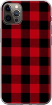 Geschikt voor iPhone 12 Pro Max hoesje - Plaid - Zwart - Rood - Siliconen Telefoonhoesje
