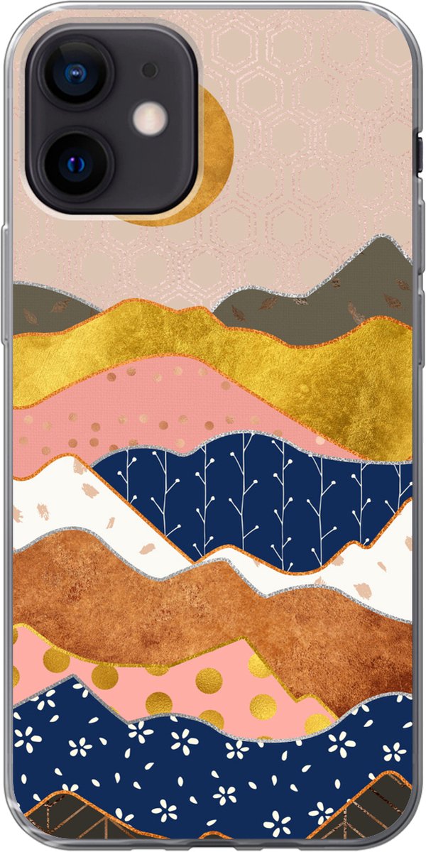Telefoonhoesje Geschikt voor iPhone 12 hoesje - Goud - Pastel - Patronen - Siliconen Telefoonhoesje Telefoonhoesje