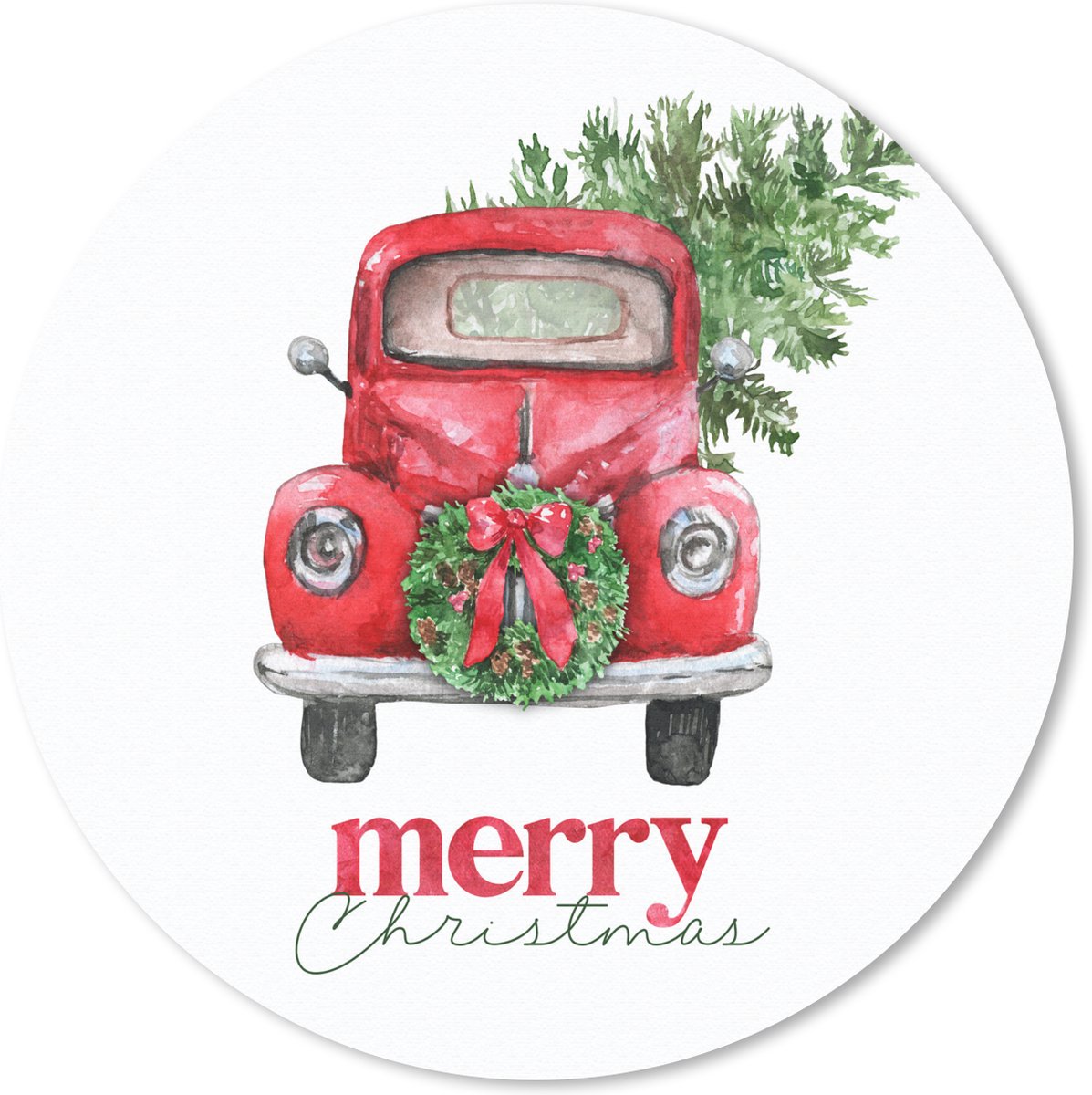 Muismat rond 40x40 cm - Mousepad Kerst - Auto - Merry Christmas - Spreuken - Quotes - Ronde muismatten
