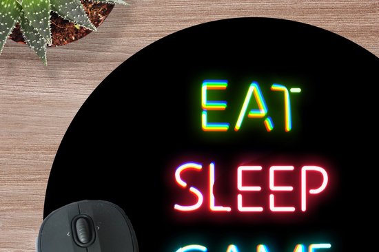 Gaming Muismat - Mousepad - 40x40 cm - Gaming - Led - Quote - Eat sleep game repeat - Gamen - Geschikt voor Gaming Muis en Gaming PC set - Schoolspullen tieners