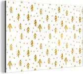 Wanddecoratie Metaal - Aluminium Schilderij Industrieel - Kerstmis - Dennentak - Goud - Patronen - 120x80 cm - Dibond - Foto op aluminium - Industriële muurdecoratie - Voor de woonkamer/slaapkamer