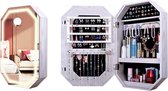 Make-Up Spiegel | Wandspiegel met Opbergkast| LED-Verlichting | Beauty/Interieur | 37 x 10.2 x 57 cm | Witte Houtnerf