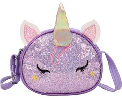 foto van Meisjes Schoudertas - Unicorn - Paars - Pailletten Tas