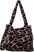 Ellastiek Tas - Tassen Dames - Bruin Giraffe - XL Shopper - met binnenvakje