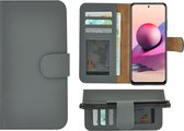 Xiaomi Redmi Note 10s Hoesje - Bookcase - Portemonnee Hoes Echt leer Wallet case Grijs