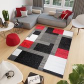 Tapiso Firet Vloerkleed Rood Antraciet Geometrisch Tapijt Maat- 140x200