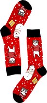 Katten Kerst Sokken maat 41-46 - Rood- Dierenprint - Grappige, vrolijke en leuke Sokken
