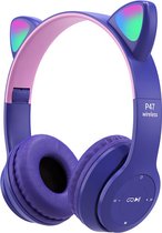 Kinder Hoofdtelefoon-Draadloze Koptelefoon-Kinder Headset-On Ear-Bluetooth-Microfoon-Katten Oorjtes-Led Verlichting-Paars