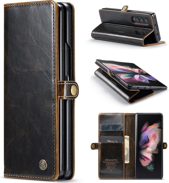 Caseme Hoesje voor Samsung Galaxy Z Fold 3 Cognac Brown - Portemonnee Book Case