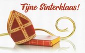 Fijne Sinterklaas! Een mooie wenskaart met de mijter, de staf en het boek van Sinterklaas. Een dubbele wenskaart inclusief envelop en in folie verpakt.