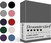 Droomtextiel Dubbel Jersey Hoeslaken Antraciet Lits-Jumeaux 200x220 cm - 100% Katoen - Hoge Hoek - Heerlijk Zacht - Strijkvrij - Rondom elastiek - Stretch - Dubbel Dikke Kwaliteit